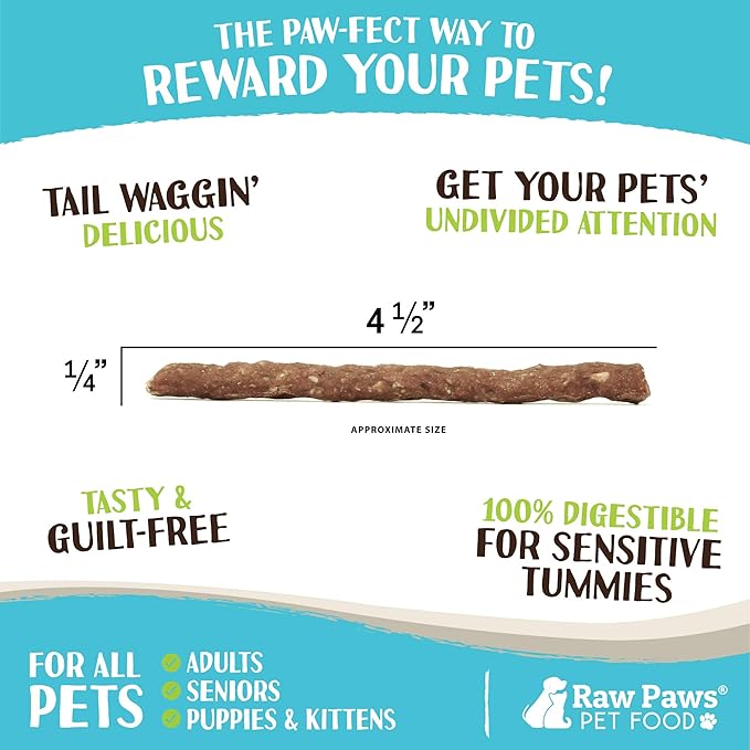 Raw Paws Grain-Free Soft Stick Treats for Dogs & Cats - Beef Recipe, 6-oz - Made in USA Beef Jerky Treats - Cat Sticks - Chewy Dog Jerky Treats - Dog Sausage - Soy, Grain Free