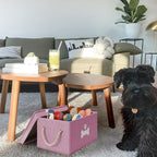 Dog Toy Basket with Lid, Dog Basket for Toys, Dog Toy Box with Cotton Rope Handles, Collapsible Storage Bins for Dog Toys, Dog Storage Organizer, Pink