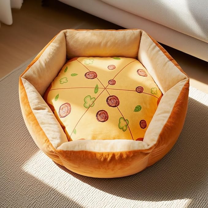 Cute Cat Beds Kitten Beds, Soft Small Dog Beds, Washable Pet Beds for Puppy and Kitty, Funny Pizza Shape, 20 Inch