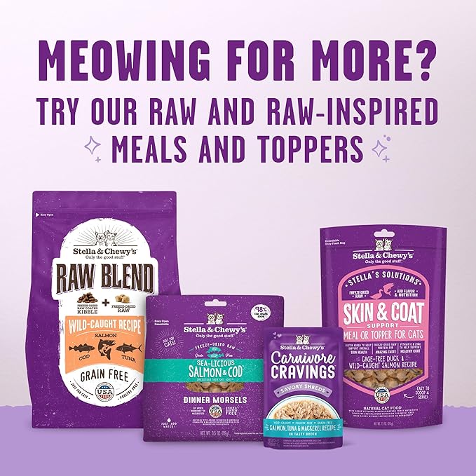 Stella & Chewy's Meowfulls Freeze Dried Cat Treats - Whitefish & Salmon Recipe - Raw Protein with Probiotics & Salmon Oil - 1 Calorie Per Treat - 1.5 oz