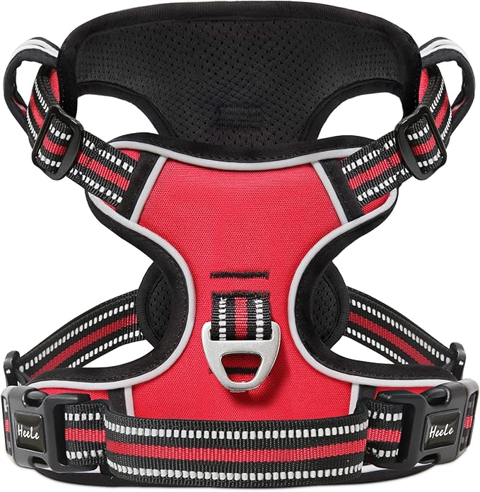 HEELE Dog Harness, No Pull Adjustable Padded Reflective Harness for Small Medium Large Dogs with Handle for Walking Training, Red, XL
