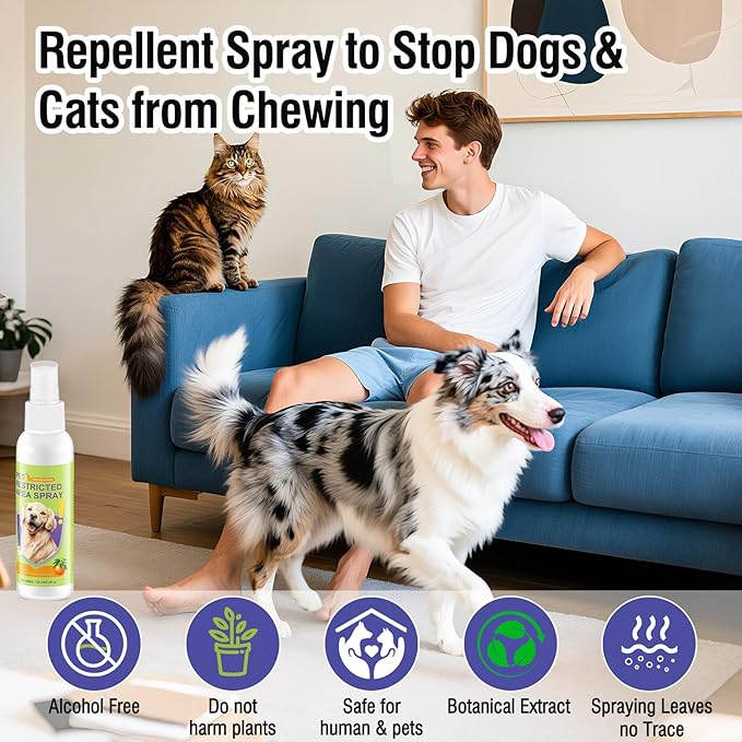 2PCS Pet Deterrent Spray - Stops Cat & Dog Peeing, Chewing, Scratching, Natural Citrus & Lemon Formula, Safe, Stain-Free Pee Corrector for Furniture, Shoes Indoor & Outdoor Training (4oz)