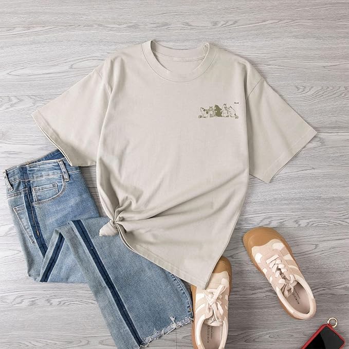 Cute Cat Graphic Tees for Women Harajuku Shirt Letter Printed Oversized T Shirts Aesthetic Casual Baggy Tshirts…