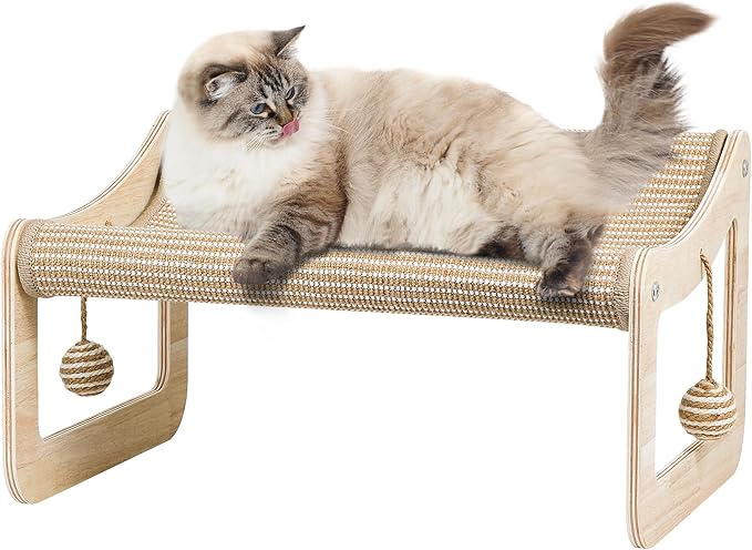 Sisal Cat Scratcher Bed for Indoor Cats,Hammock for Scratching Pad, 2 in 1 Elevated Cat Sisal Chair with 2 Toys Ball for Scratcher Lounge,Kitty Bench,Small Dog Bed,Natural Lounger Chair