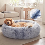 36 inches Donut Dog Bed for Large Dogs - Calming Fluffy Round Pet Bed with Removable & Washable Cover,Fits up to 100 lbs Pets (Dark Blue,Large)