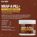Pet MD Wrap-A-Pill with Dog Probiotics - Pill Wrap for Dogs Medicine - Easy-to-Use Paste to Hide Capsules, Create Pockets and Pill Treats for Dogs - Cheese & Bacon (4.2oz)