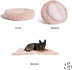 Best Friends by Sheri Bundle Set The Original Calming Shag Donut Cuddler Cat and Dog Bed + Pet Throw Blanket Cotton Candy Pink Extra Large 45" x 45"