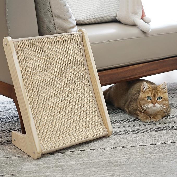 PETKARAY Cat Scratcher, Sisal Cat Scratching Ramp, L Shape Cat Scratch Pad for Indoor Cats, Kitten Wall Furniture Protector Small