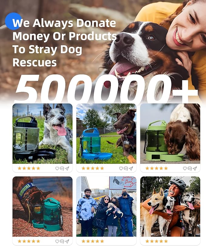 lesotc Dog Travel Water Bottle Portable with Pull-Out Drinking Bowl, 77oz Large Travel Water Bowl Dispenser for Dogs Camping Essentials Hiking Beach Road Trip Park Walking On The Go Must Haves, Green