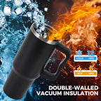 40 oz Tumbler with Handle and Straw Lid Insulated Cup Stainless Steel Water Bottle Travel Mug Gifts for Women Men Kids Trek Collection Black-1 Pc