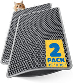 35" x 30" Cat Litter Mats (2-Pack) - Ultra-Large Litter Box Mats with Double Layers, Urine-Proof and Non-Slip Litter Trapping Mats, Easy to Clean Kitty Litter Mats for Floor, Scatter Control, Grey