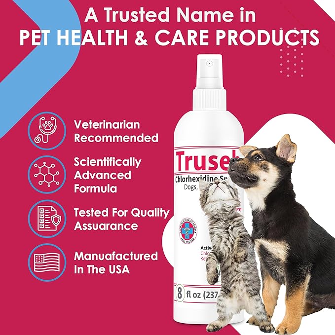 Truseb All Natural Chlorhexidine Spray Topical Ketoconazole and Chlorhexidine Spray for Dogs, Cats & Horses with Aloe Vera (USA) (Ketoconazole & Chlorhexidine Spray, 16 oz)