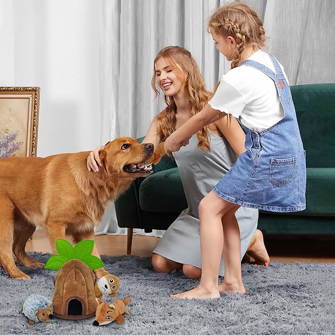 4 Packs Crinkle Squeaky Hide and Seek Puppy Toys to Keep Them Busy, Durable Cute Pet Toys for Small Medium Dogs, Interactive Plush Stuffed Chew Toy, Not for Aggressive Chewers - Coconut Tree