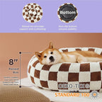 LE SURE Donut Large Dog Bed - Round Cat Beds for Indoor Anti-Anxiety Calming Pet Beds, Washable Cute Modern Beds with Teddy Sherpa Plush & Anti Slip Bottom, 36 Inch, Brown