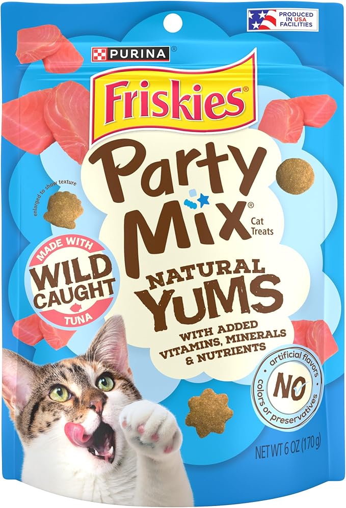 Purina Friskies Natural Cat Treats, Party Mix Natural Yums With Wild Tuna - (Pack of 6) 6 oz. Pouches