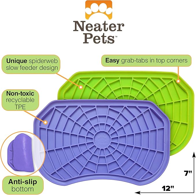 Neater Pets - Neat-Lik - Slow Feeding Pad for Dogs & Cats - Puzzle Toys Provide Boredom & Anxiety Relief - Fill Licking Pad with Healthy Treats & Food (2 Pack, Green & Purple)