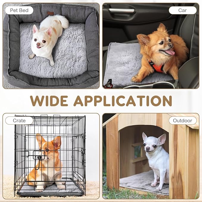 4 Pack Self Warming Cat Bed Pad Self Heating Cat Dog Mat with Fluffy Faux Fur Plush Cat Calming Bed Thermal Cat Mat Washable Pet Pad Anti Slip Bottom for Outdoor Indoor Pets(Gray,16" X 20")