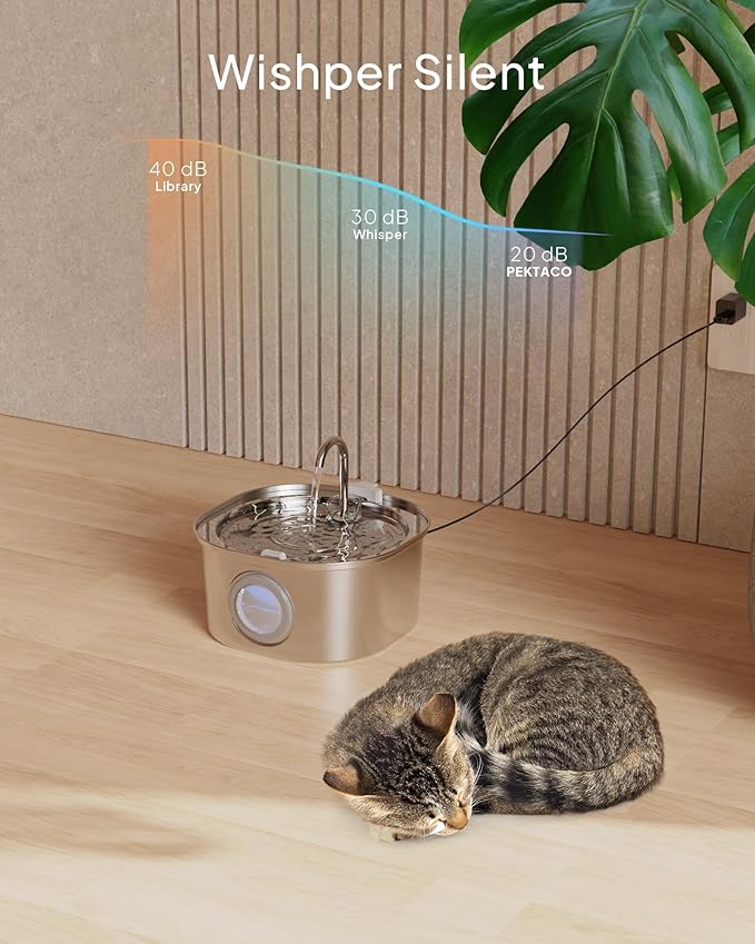 Cat Water Fountain, Pet Water Fountain for Cats/Dogs Indoor, Stainless Steel Cat Drinking Fountains with Water Level Window and 6 Filters + 6 Sponges(3.2L/108oz)
