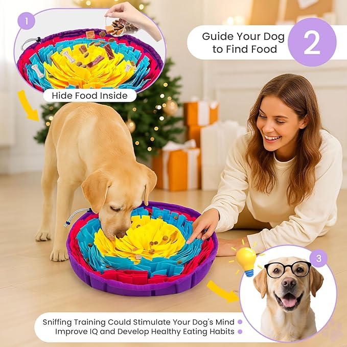 PETCARE Snuffle Mat for Dogs Adjustable Slow Feeder Bowl Interactive Enrichment Puzzle Toys for Small Medium Large Breed Dogs Cats Puppy Sniff Foraging Mats Mental Stimulation Treat Game, 19*19 inch
