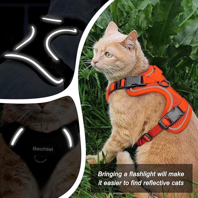 Kitten Harness and Leash Seat, 3 in 1 Adjustable Breathable Soft, Easy to Control Reflective Cat Harness Escape Proof, Cat Products, Orange, XXS