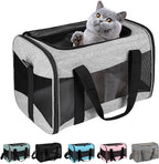 Cat Carrying Case - Pet Carrier Airline Approved, Protable and Breathable Pet Travel Carrier Removable Fleece Pad, Collapsible Cat Carrier Dog Carrier for Medium Cats Small Cats Dogs (Grey&Black M)