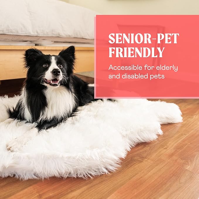 PupRug Orthopedic Dog Bed for Large Dogs with Fluffy Soft Faux Fur and Memory Foam for Joint Pain Relief, Machine Washable and Waterproof Couch Bed, Polar White, Large/Extra Large