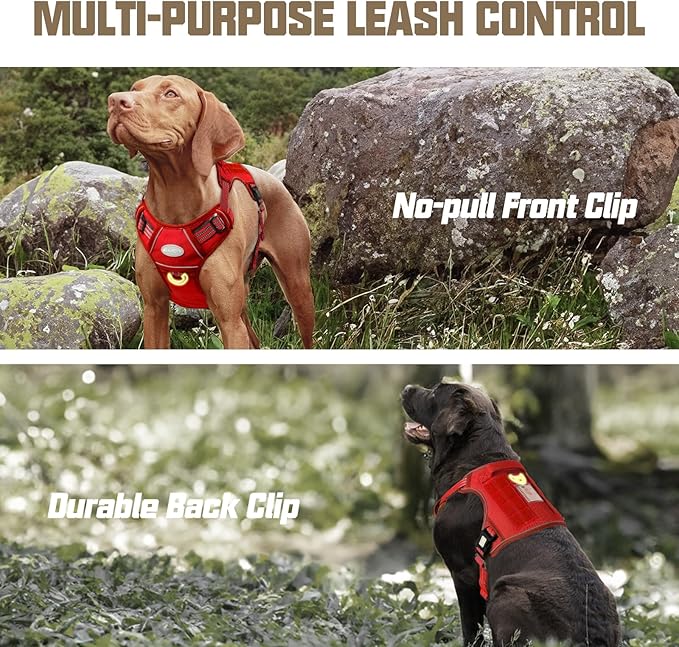 AUROTH Tactical Dog Harness for Large Dogs No Pull Adjustable Pet Harness Reflective K9 Working Training Easy Control Pet Vest Military Service Dog Harnesses Red S