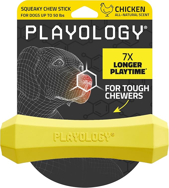 Playology Squeaky Dog Toy Fetch Stick | Durable Rubber Toys for Interactive Play | Chicken Scented Fetch Stick for Medium Dogs | Floating Dog Toy Made from Non Toxic Materials
