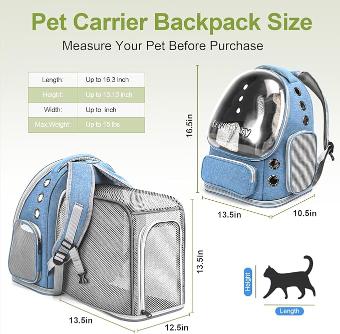 Expandable Cat Backpack,Cat Bubble Backpack Carrier for Carrying Cats, Pets and Small Dogs,Airline-Approved,Designed for Travel, Hiking, Walking,Car （Blue