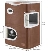 YITAHOME 2-Tier Cat House, Indoor Cat Cave Bed Playhouse, Flannel & Cool Mat, Covered Cat Beds with Scratch Pad and Hideaway Cave, Cute Modern Cat Condo Furniture for Multi Small Cats, Brown