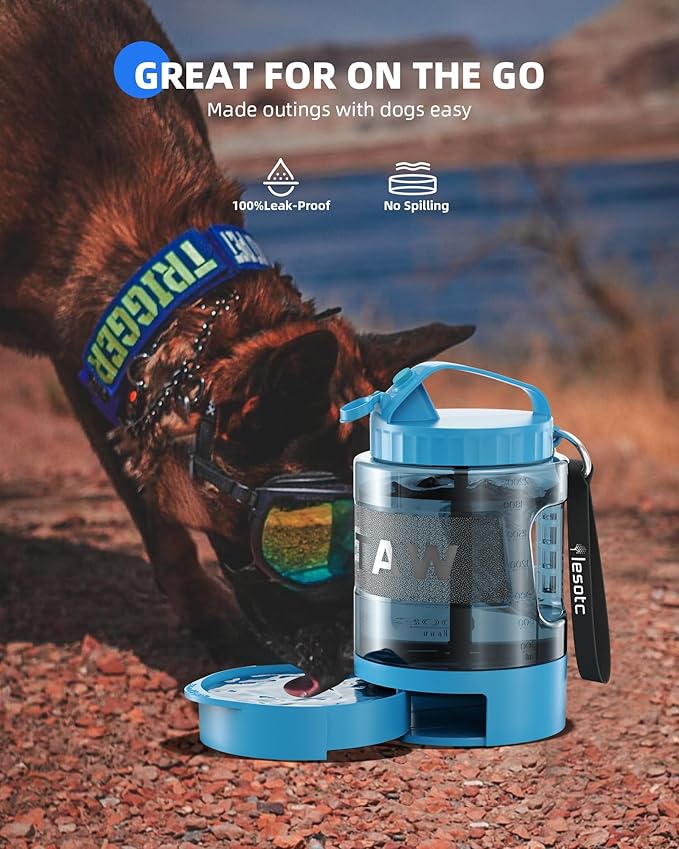Dog Water Bottle Travel Portable - 77oz Large Travel Water Bowl Dispenser for Dogs Camping Essentials Hiking Beach Road Trip Park Walking On The Go Must Haves, Blue