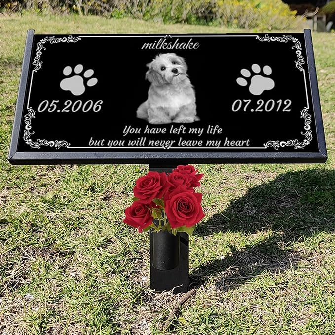 Generic Pet Memorial Stones Black Granite Memorial Garden Stone 12x6 Inches Engraved with Photo Name Date Memorial Stones for Loved Ones Personalized or Dog Cat Pet Memorial Stones, reffes85