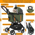 PAWZIDEA Cat Stroller 4 in 1, Pet Stroller for Small/Medium Dogs with Detachable Carrier Easy Lock NO-Zip Canopy, Seatbelt Dog Car Seat, Cozy House, Foldable Dog Jogger Strollers, Large Storage Basket