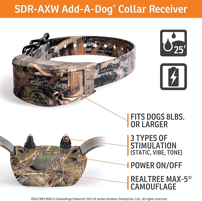 SportDOG WetlandHunter 1825X Add-A-Dog Collar - Expand Your Training System - Waterproof Static Shock Collar - Quick Charge - Realtree Max-5 Camo