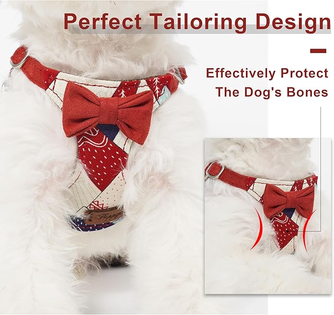 Puppytie No Pull Dog Harness with Multifunction Dog Leash,Soft Adjustable No Choke Escape Proof Pet Harness Vest for Medium Dogs,Suede Bow red,M