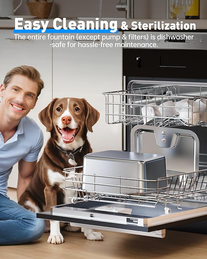 Stainless Steel Dog Water Fountain, 3 Gallon Extra Large Pet Drinking Fountain for Large Dogs & Multi-pet, Automatic Dog Water Bowl Dispenser with 2 Filters, Wide Drinking Area, Easy to Clean