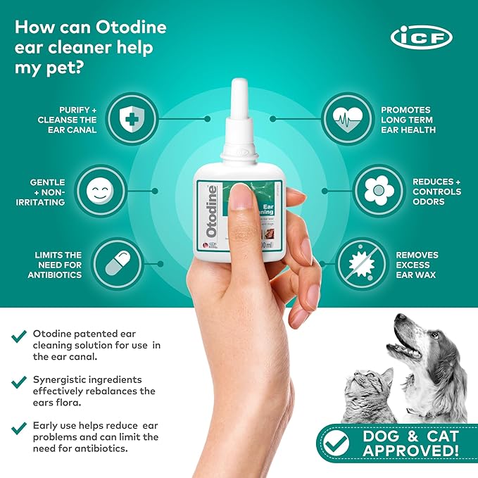 Otodine Dog Ear Cleaner Solution - Veterinary Formula for Itchy Ears, Head Shaking & Scratching - Tris-EDTA Flush for Wax, Debris & Odor - Gentle & Safe for Cats & Puppies - 100ml