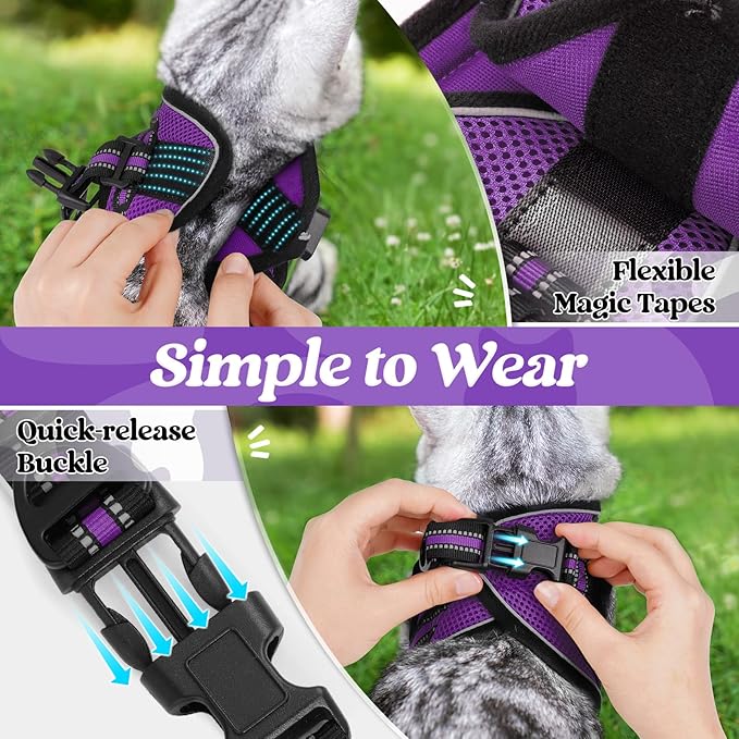 rabbitgoo Cat Harness and Leash Set for Walking Escape Proof, Adjustable Soft Kittens Vest with Reflective Strip for Cats, Comfortable Outdoor Vest, Purple, S