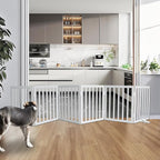 ZJSF Freestanding Indoor Dog Gate for House Foldable Wood Puppy Gate for Doorways Pet Gate for Stairs Extra Wide Pet Fence, Grey, 24" Height 6 Panels