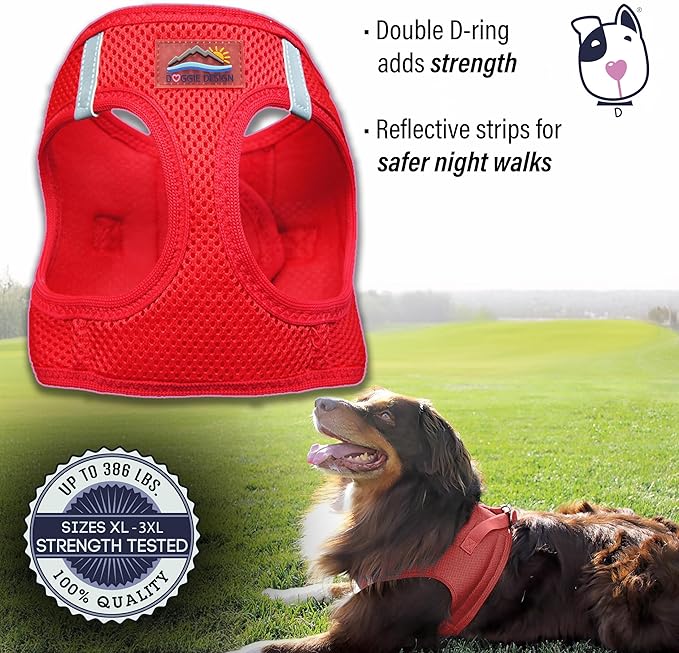 DOGGIE DESIGN American River Ultra Choke-Free Mesh Dog Harness Red (X-Large)