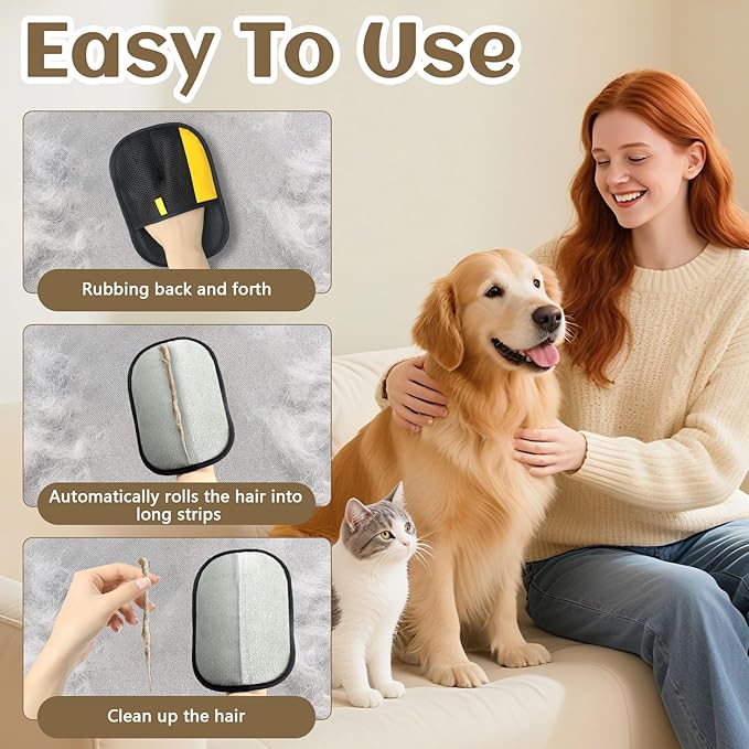 2 Pack Pet Hair Removal Gloves, Reusable Electrostatic Pet Hair Remover, Newly Upgraded Efficient Lint Remover Tool for Dog & Cat Hairfor Couch, Furniture, Car Seat, Carpet, Clothing