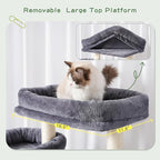 Cat Tree with Tunnel, Cat Tower for Indoor Cats, Tall Cat Tree Tower with Cat Condo, Food Station, Large Platform, Scratching Posts, Hammock, Smoky Gray GCT021G
