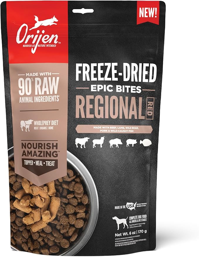 ORIJEN Epic Bites Freeze-Dried Dry Dog Food Regional Red Recipe 6oz Bag