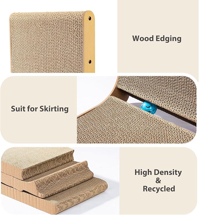 Cat Scratcher Scratching Post with 2 Cat Ball Toy Track Scratchers for Indoor Cats Scratching Board Cardboard L Shaped Scratch Pad for Cats as Beds & Furniture (1 Pack)