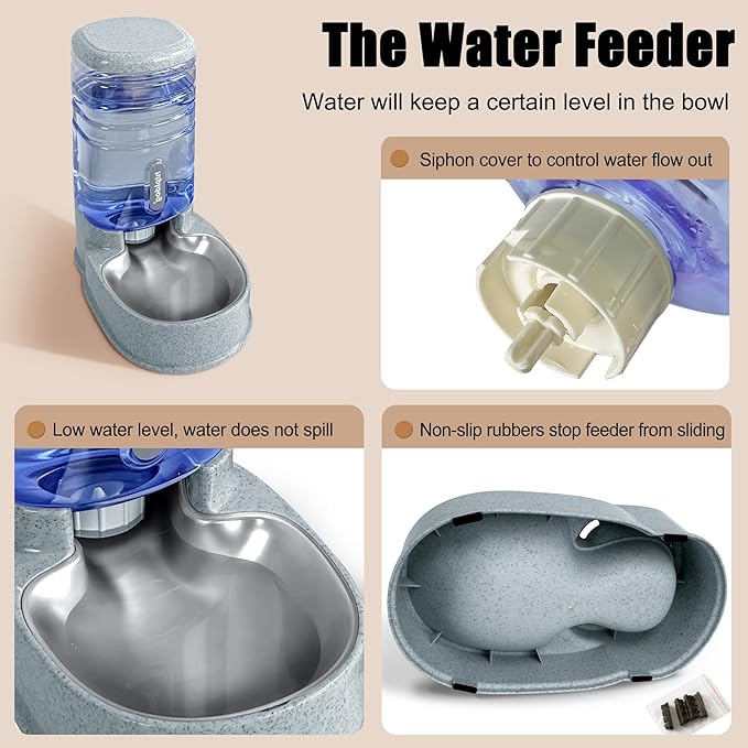 Stainless Steel Automatic Pet Feeder for Small&Medium Pets Automatic Food Feeder and Waterer Stainless Steel Bowls Set 3.8 L, Travel Supply Feeder and Water Dispenser for Dogs Cats Pets Animals