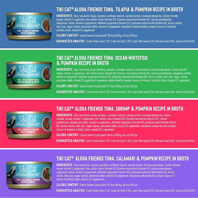 Tiki Cat Aloha Friends Variety Pack, Seafood Flavors with Pumpkin, Wet, High-Protein & High-Moisture Cat Food, For All Life Stages, 3 oz. Cans (Pack of 12)