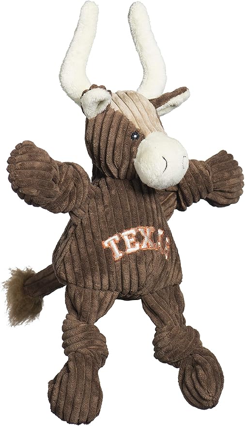 HuggleHounds Knottie Plush Dog Toy - Stuffed Animal Toy, Puppy Toys, Squeaky Dog Toy for Small, Medium & Large Dogs, Durable Plush to Keep Them Busy, Officially Licensed - Texas Longhorn, Small