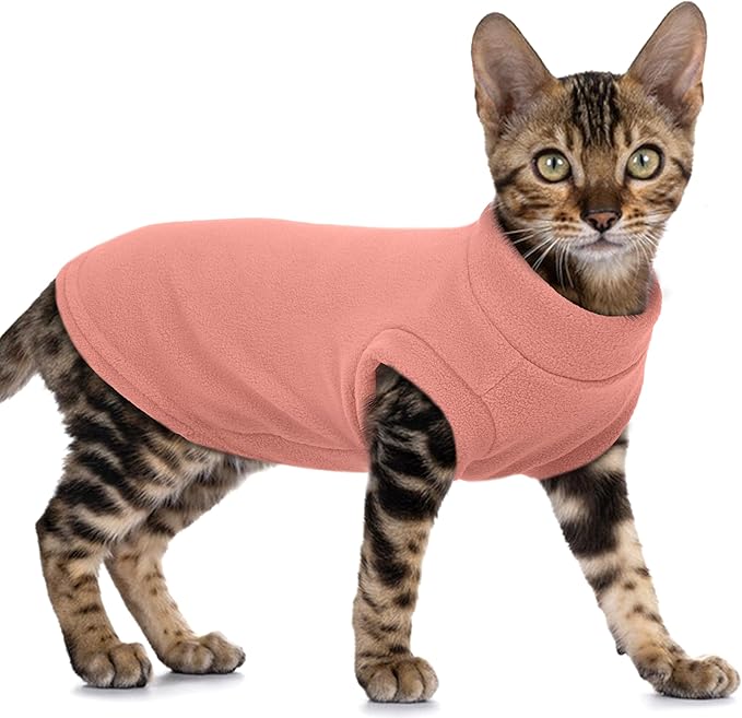 PUMYPOREITY Fleece Sphynx Cat Clothes, Warm Thick Cat Sweater, Soft Winter Coat for Hairless Cats, Cold Weather Pet Sweater for Dogs and Cats, Pink, XL