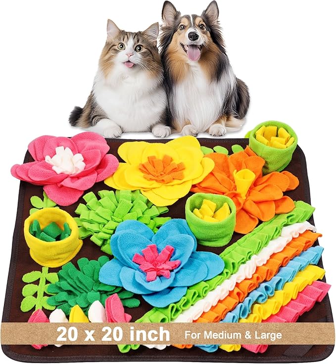 Snuffle Mat for Dogs, Pet Treats Feeding Mat, 20 x 20 inch for Medium & Large, Felt Wool Dog Feeding Mats for Slow Feed, Relieve Anxiety, with Anti-Slip Botton, Brown