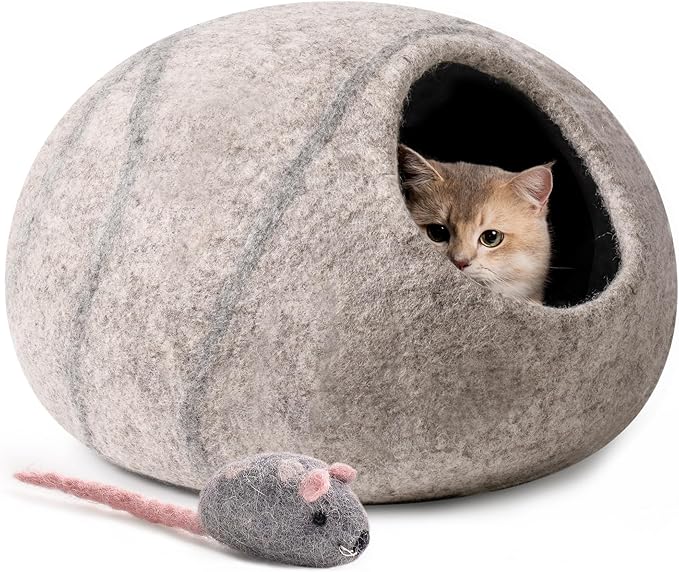 Cat Cave Bed -Handmade Wool Cat Bed Cave, Cat Bed Cat House, Felt Cat Caves for Indoor Cats and Kittens